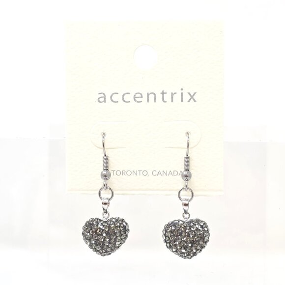 🎁🎅HOLIDAY TREASURES! Petite Black Diamond Swarovski Crystal Heart Earring - Picture 1 of 2